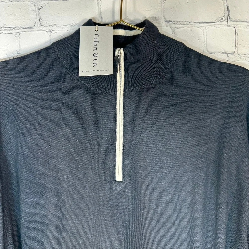 NEW Collars & Co Mens XL Black Cotton Cashmere Quarter Zip Pullover Sweater NWT